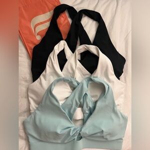 Fabletics Oasis Twist Medium Impact Sports Bra - LOT OF 3 - Black, White, & Aqua